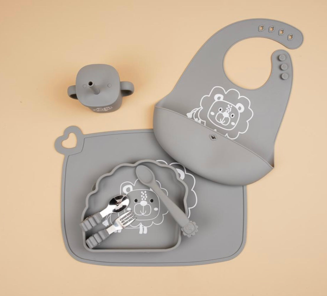 Conjunto Refeição Para Bebé - LEÃO CINZA ESCURO