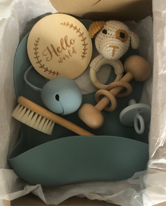 Conjunto Bebé Urso Em Azul - Babete Silicone