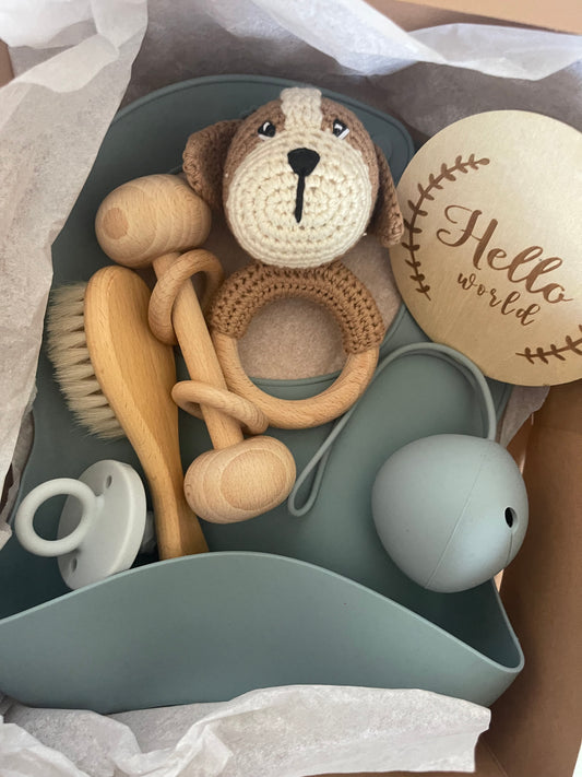 Conjunto Bebé Cão  - Babete Silicone em Azul