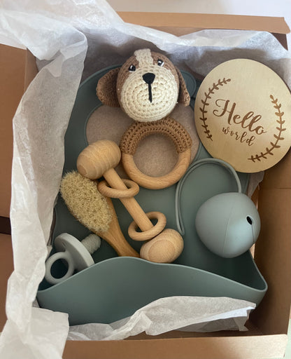 Conjunto Bebé Cão  - Babete Silicone em Azul