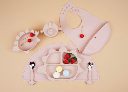Conjunto Refeição Para Bebé - DINOSSAURO ROSA CLARO